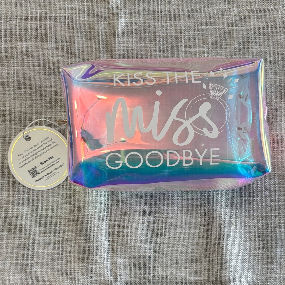 Holographic 'Kiss the Miss Goodbye' Cosmetic Bag (perfect for bride to be)